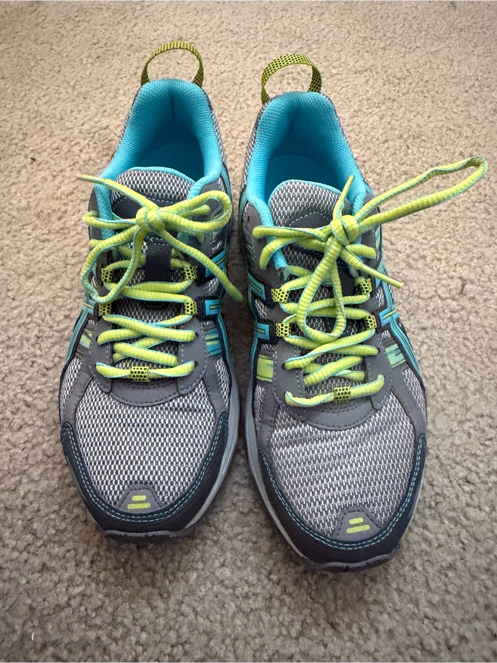 Asics Gray, Teal, and Lime Women’s Athletic Running Shoes
